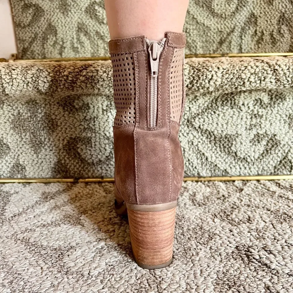 Bos. & Co. Celine Suede Open Peep Toe Boots Bootie in Taupe Size 37 or 7 EEUC